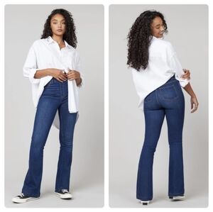SPANX‎ 70's Flare Jeans Pull On High Waist Midnight Shade Women's Sz M Denim